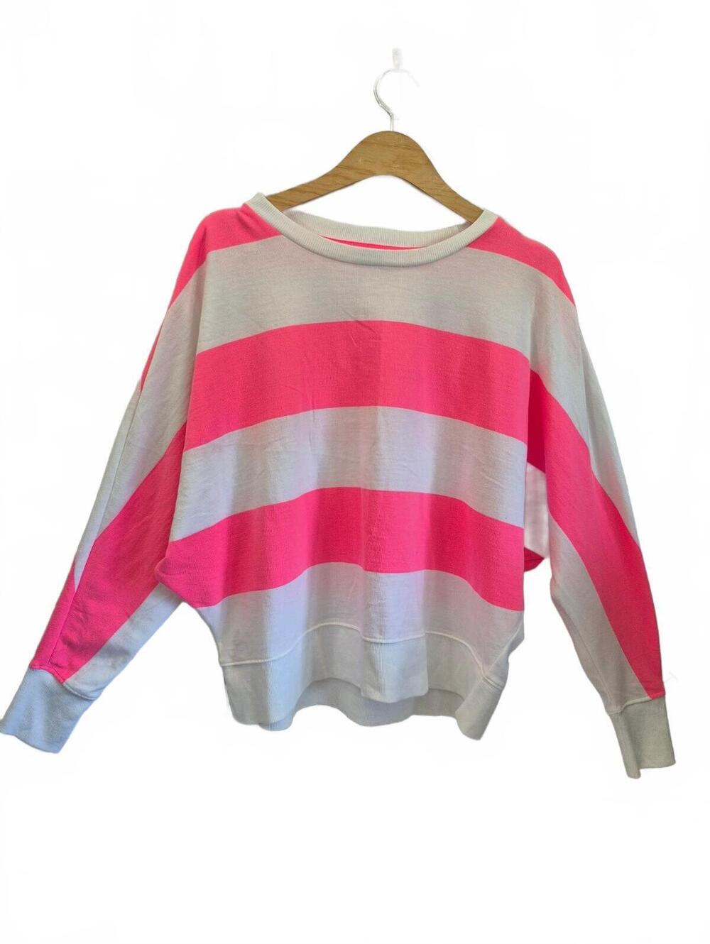 Crown & Ivy Women’s Pink White Striped Oversized Sweatshirt Size Large